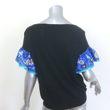 Emilio Pucci ruffled silk-sleeve knit top in black virgin wool — pre-owned, gently worn luxury piece