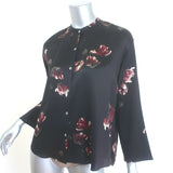 Vince Button Down Blouse Black Tulip Print Satin Size Extra Extra Small