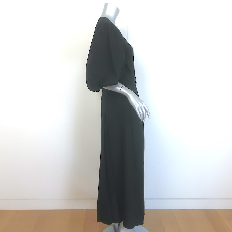 Gabriela Hearst Elea Puff Sleeve Belted Maxi Dress Black Pleated Linen Size 42