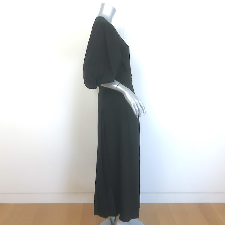 Gabriela Hearst Elea Puff Sleeve Belted Maxi Dress Black Pleated Linen Size 42