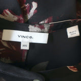 Vince Button Down Blouse Black Tulip Print Satin Size Extra Extra Small