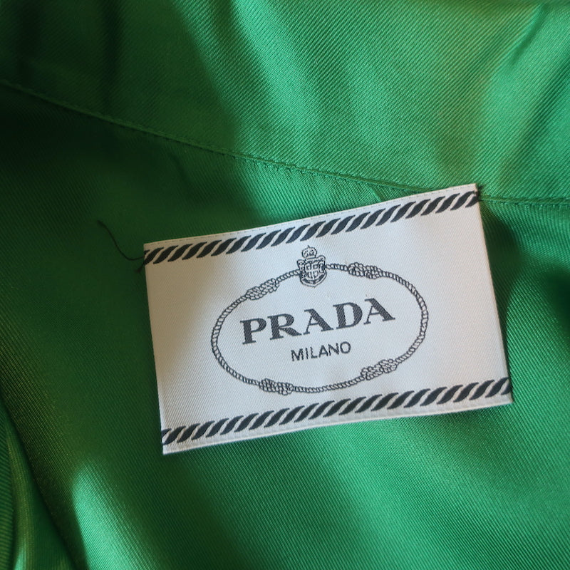 Prada Pajama Shirtdress Robe Green Silk Twill Size 40 Belted Maxi Dress