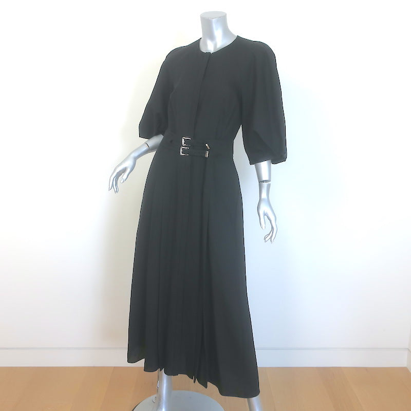 Gabriela Hearst Elea Puff Sleeve Belted Maxi Dress Black Pleated Linen Size 42