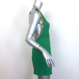 Rowen Rose Chain-Embellished Halterneck Mini Dress Green Crepe Size 38 NEW