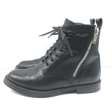 Saint Laurent Ranger Zip Combat Boots Black Leather Size 38.5 Flat Ankle Boots