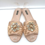 Dolce & Gabbana Brooch Slides Blush Lace & Satin Size 41 Open Toe Sandals