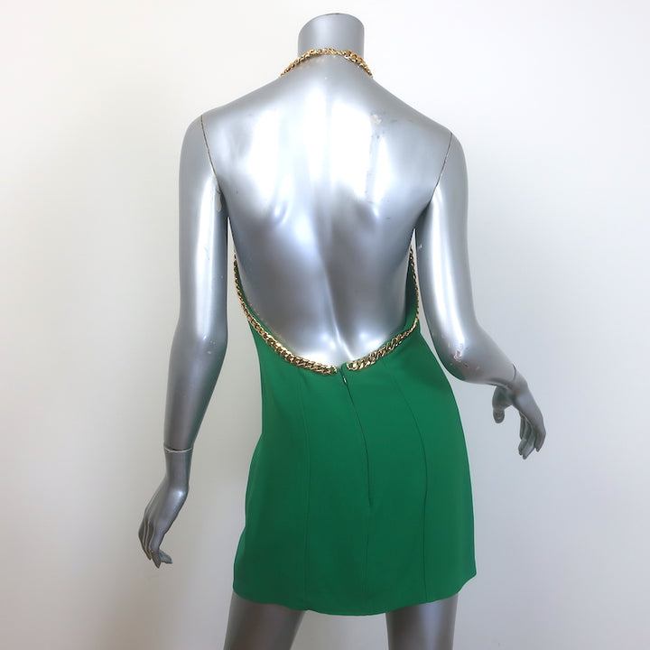 Rowen Rose Chain-Embellished Halterneck Mini Dress Green Crepe Size 38 NEW