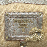 Prada Metallic Snakeskin-Trimmed Raffia Medium Hobo Bag Beige/Gold