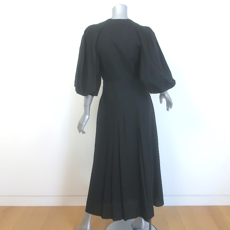Gabriela Hearst Elea Puff Sleeve Belted Maxi Dress Black Pleated Linen Size 42