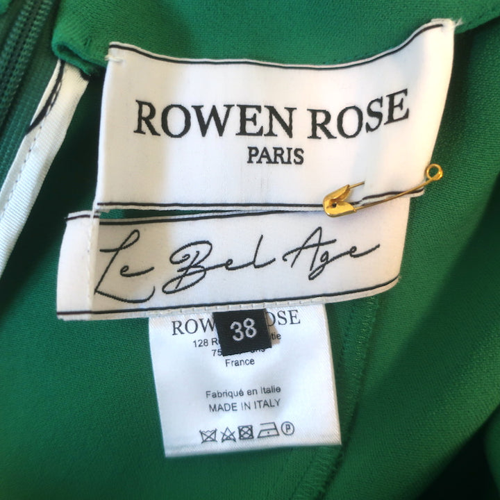 Rowen Rose Chain-Embellished Halterneck Mini Dress Green Crepe Size 38 NEW