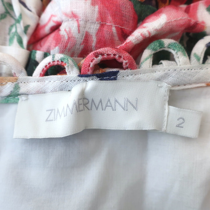 Zimmermann Off the Shoulder Mini Dress Allia White Floral Print Linen Size 2