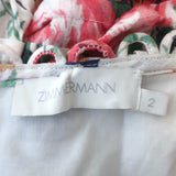 Zimmermann Off the Shoulder Mini Dress Allia White Floral Print Linen Size 2