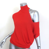 Fendi asymmetric cutout turtleneck top in red boucle stretch knit, authentic pre-owned luxury designer blouse