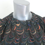 Ulla Johnson Lorena Puff Sleeve Top Obsidian Marble Print Taffeta Size 0