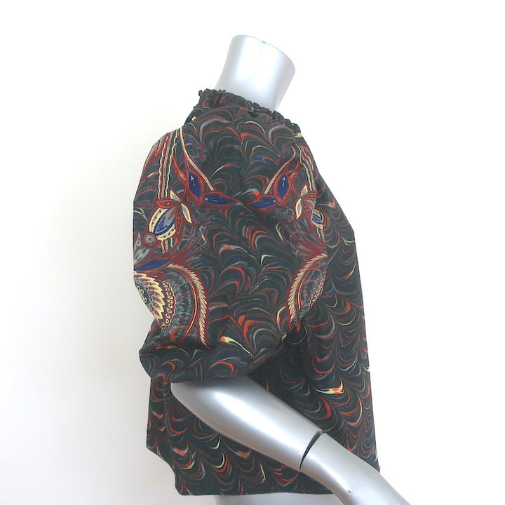 Ulla Johnson Lorena Puff Sleeve Top Obsidian Marble Print Taffeta Size 0