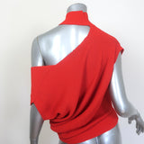 Fendi asymmetric cutout turtleneck top in red boucle stretch knit, pre-owned authentic luxury, size US 2