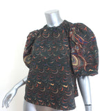 Ulla Johnson Lorena Puff Sleeve Top Obsidian Marble Print Taffeta Size 0
