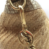 Prada Metallic Snakeskin-Trimmed Raffia Medium Hobo Bag Beige/Gold