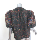 Ulla Johnson Lorena Puff Sleeve Top Obsidian Marble Print Taffeta Size 0