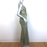 PatBO Bustier Midi Dress Vintage Khaki Mesh & Linen Size US 4