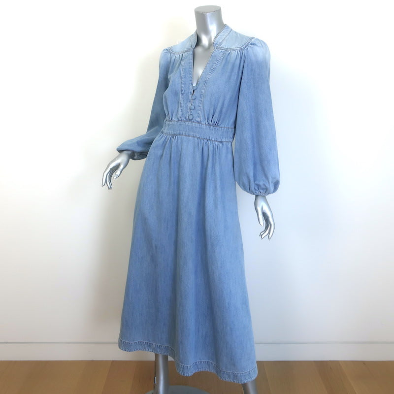 Zimmermann Lucky Denim Midi Dress Skylark Blue Cotton Size 1