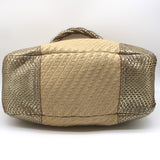 Prada Metallic Snakeskin-Trimmed Raffia Medium Hobo Bag Beige/Gold