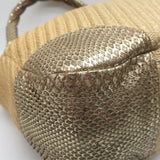 Prada Metallic Snakeskin-Trimmed Raffia Medium Hobo Bag Beige/Gold