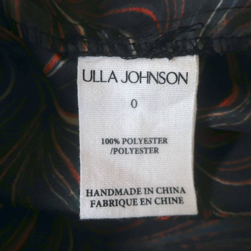 Ulla Johnson Lorena Puff Sleeve Top Obsidian Marble Print Taffeta Size 0