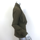 Givenchy olive silk draped twist-neck blouse, size 38 long sleeve, authentic pre-owned, gently worn