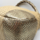 Prada Metallic Snakeskin-Trimmed Raffia Medium Hobo Bag Beige/Gold