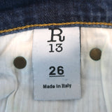 R13 Slouch Skinny Jeans Vintage Blue Stretch Denim Size 26
