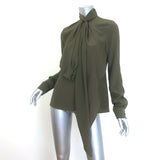 Givenchy draped twist-neck silk blouse in olive, long-sleeve size 38, pre-owned authentic luxury.