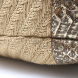 Prada Metallic Snakeskin-Trimmed Raffia Medium Hobo Bag Beige/Gold