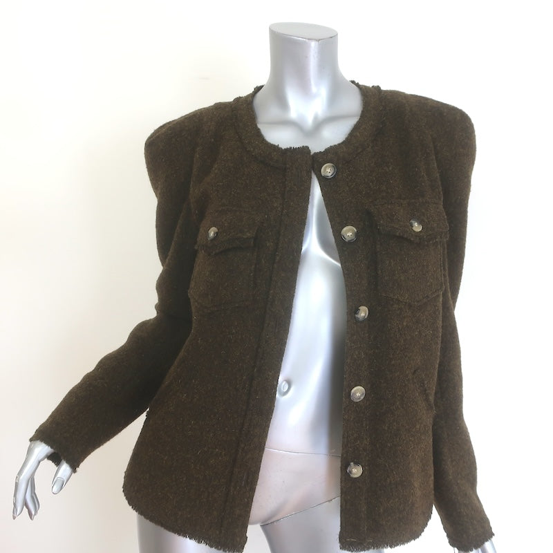 Isabel Marant Etoile Nelly Puff Sleeve Jacket Dark Olive Felted Wool Size 40