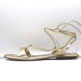 Miu Miu Ankle Wrap Flat Gladiator Sandals Gold Metallic Leather Size 38.5