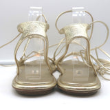 Miu Miu Ankle Wrap Flat Gladiator Sandals Gold Metallic Leather Size 38.5