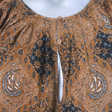 THE GREAT The Moorland Puff Sleeve Top Brown Printed Cotton Poplin Size 1