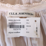 Ulla Johnson Emma Blouse Light Pink Embroidered Silk Size 2 Tassel Tie Top NEW