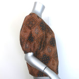 THE GREAT The Moorland Puff Sleeve Top Brown Printed Cotton Poplin Size 1