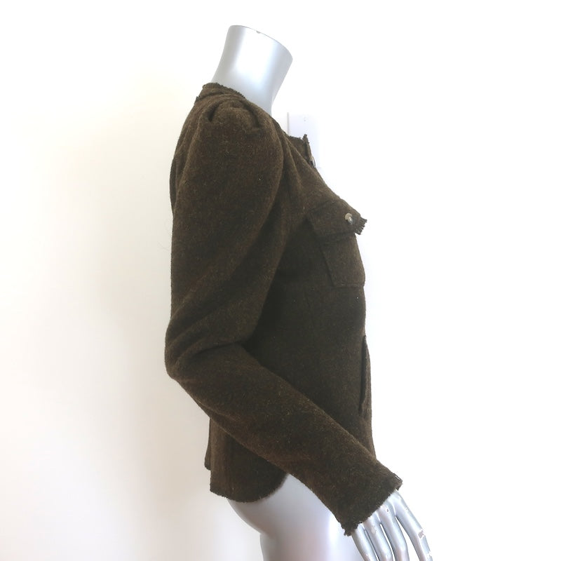 Isabel Marant Etoile Nelly Puff Sleeve Jacket Dark Olive Felted Wool Size 40