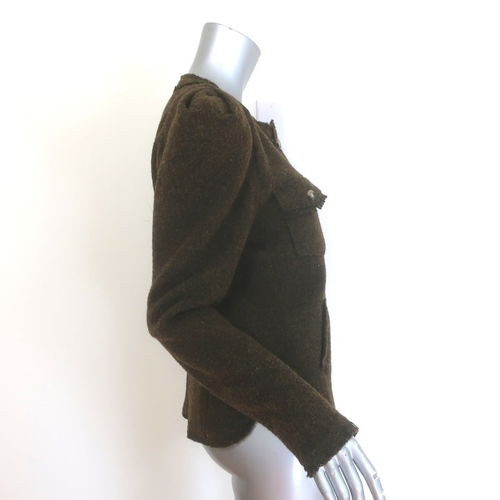 Isabel Marant Etoile Nelly Puff Sleeve Jacket Dark Olive Felted Wool Size 40