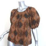 THE GREAT The Moorland Puff Sleeve Top Brown Printed Cotton Poplin Size 1