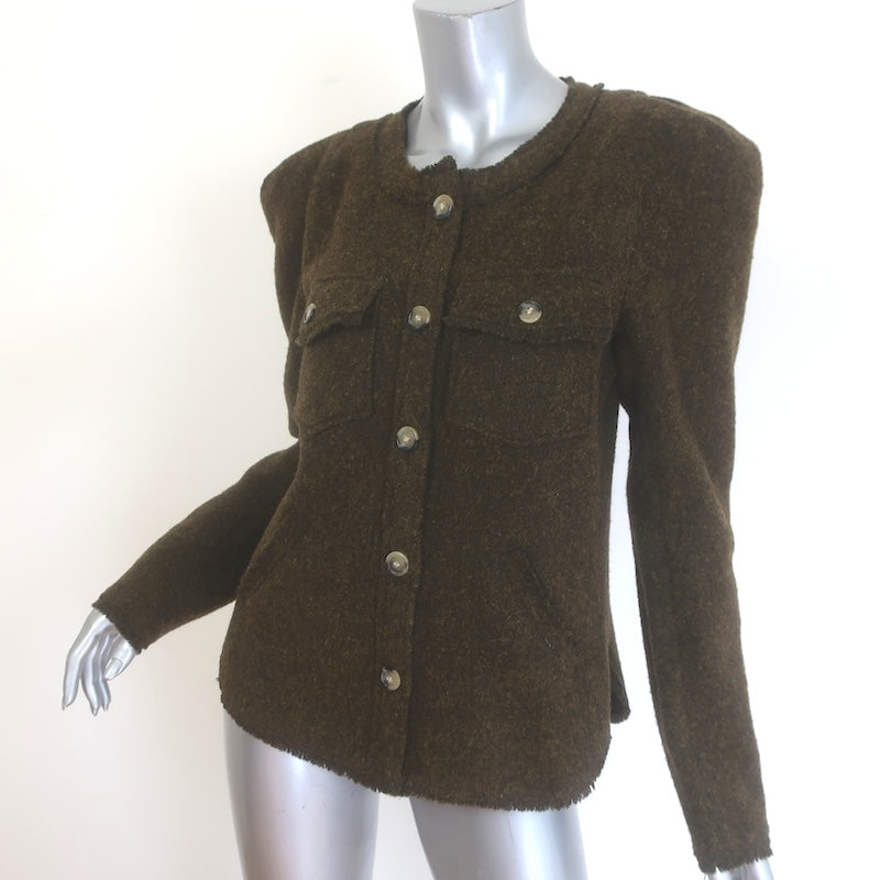 Isabel Marant Etoile Nelly Puff Sleeve Jacket Dark Olive Felted Wool Size 40
