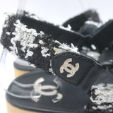 Chanel Crystal-CC Metallic Tweed Dad Sandals Black/Silver Size 36