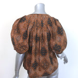 THE GREAT The Moorland Puff Sleeve Top Brown Printed Cotton Poplin Size 1