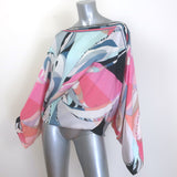 Emilio Pucci authentic asymmetric draped silk blouse, multicolor print, gently pre-owned, size US 6