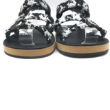 Chanel Crystal-CC Metallic Tweed Dad Sandals Black/Silver Size 36