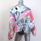 Emilio Pucci asymmetric draped blouse in multicolor printed silk, authentic pre-owned, gently worn luxury piece