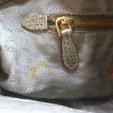 Prada Metallic Snakeskin-Trimmed Raffia Medium Hobo Bag Beige/Gold