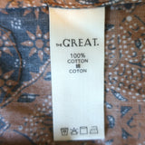 THE GREAT The Moorland Puff Sleeve Top Brown Printed Cotton Poplin Size 1